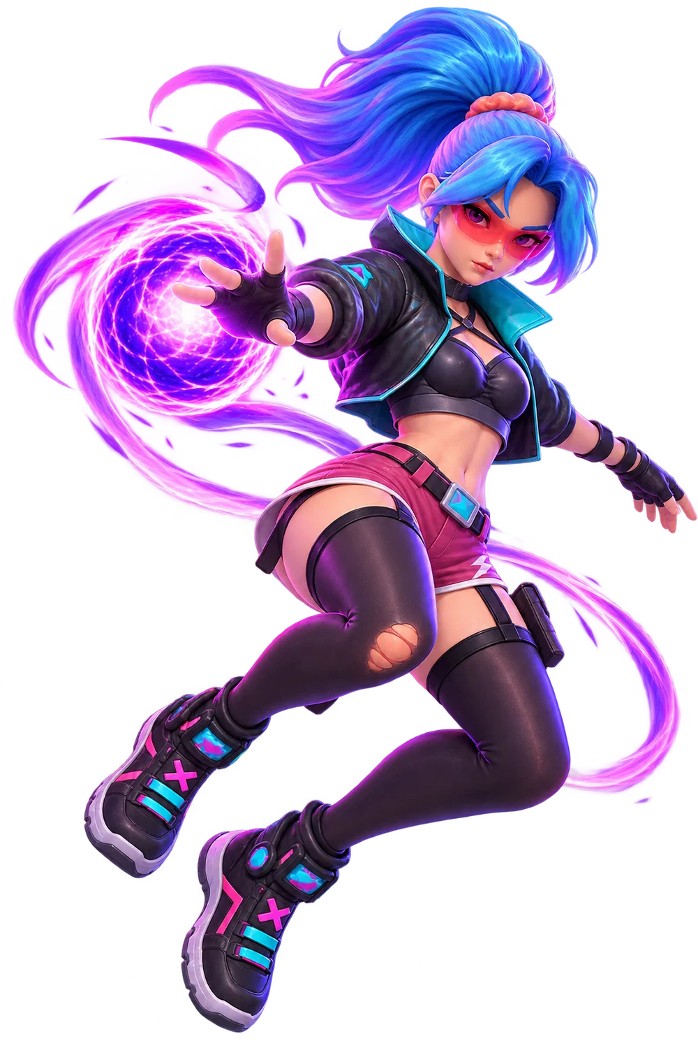 Stylized YUNASH game character using a purple energy ability